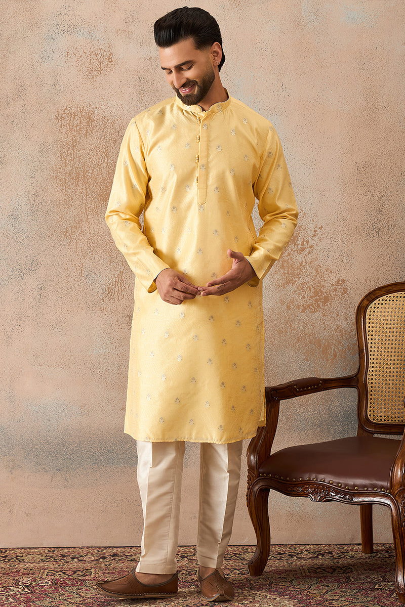 Yellow Silk Blend Floral Straight Kurta MKU2216