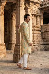 Green Silk Blend Printed Straight Kurta With Trousers MKSET2118