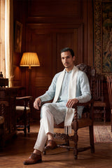 Blue Silk Blend Solid Embroidered Straight Kurta Sets MKUD1785