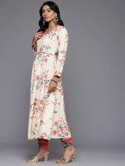 Floral Printed Pleated Sequinned Kurta With Churidar & Dupatta-AHKUDUCD-COMBO-956