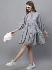 DesiQlo Peach Self Design Tiered Dress