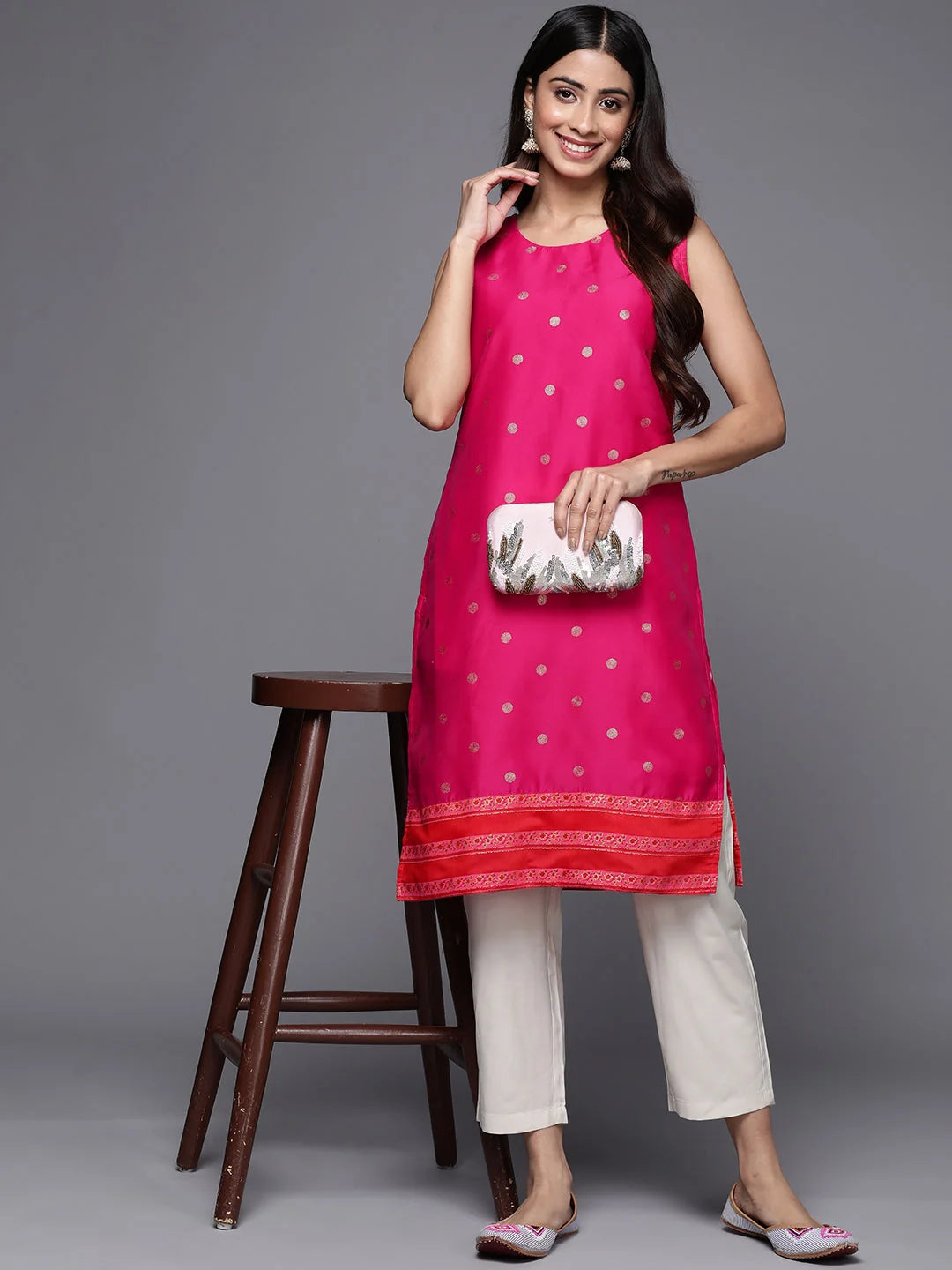 Pink Printed Polyester Indian Kurta for Women | Stylish Kurti