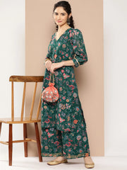 Green Floral Printed Gotta Patti Kurta with Palazzos-AHKUPZ-COMBO-661-ICH