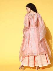 Pink & Gold Printed Gotta Patti Organza Kaftan Kurta-AHKFORGL-6063