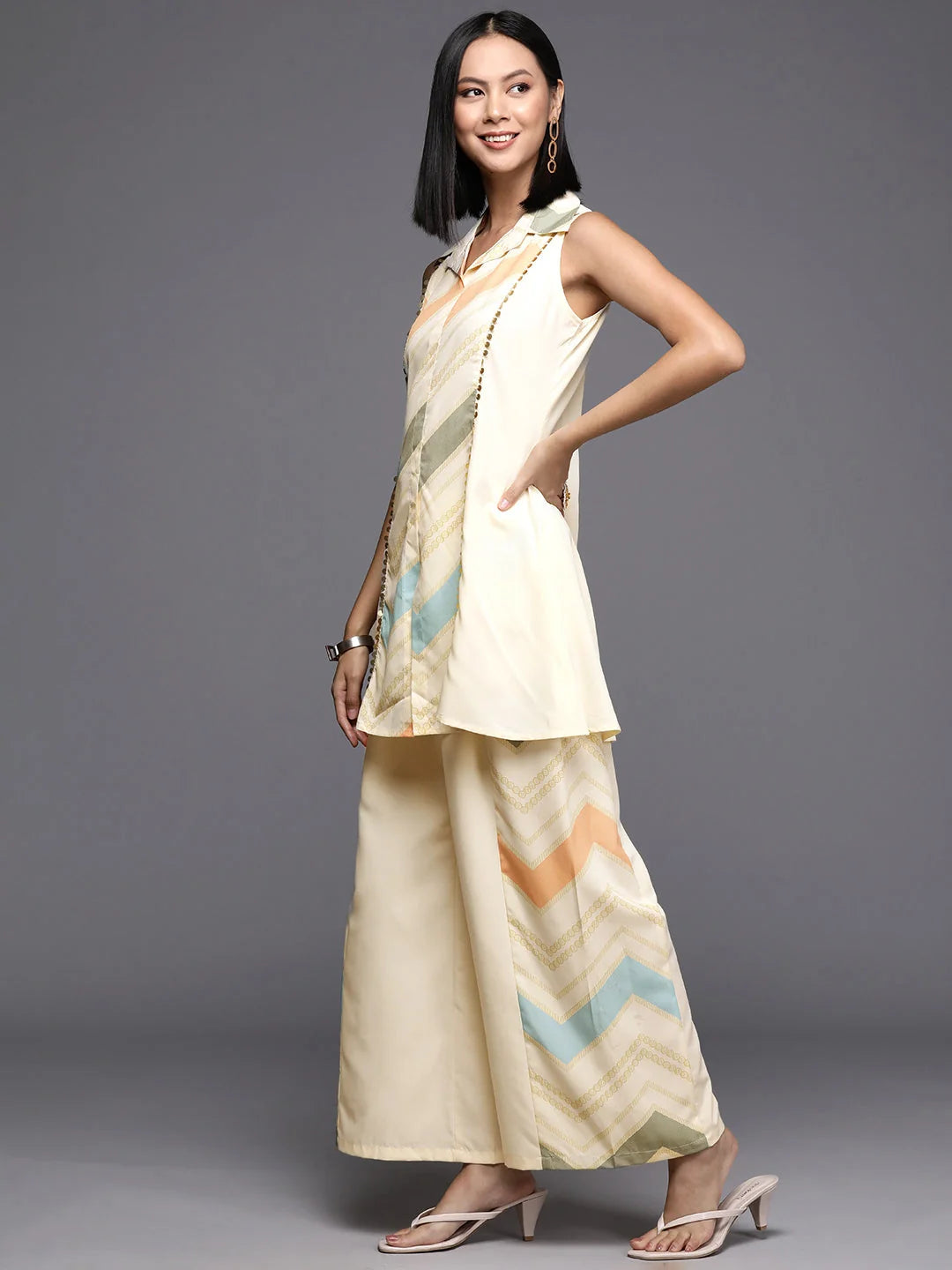 Off White Printed Tunic with Palazzos | Women's Co Ord Sets