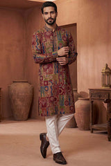 Viscose Rayon Multi Abstract Printed Calf Length Straight Kurta MKU1983