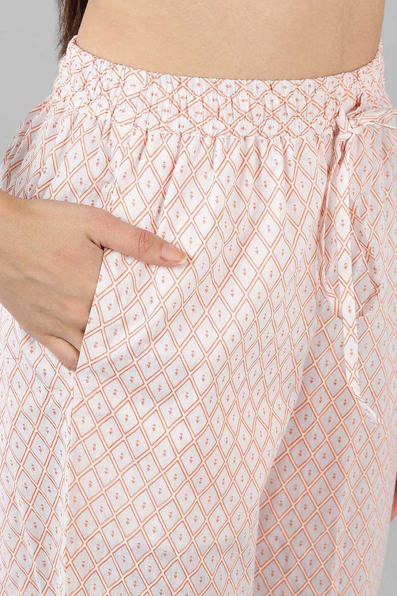 Peach Cotton Striped Night Suit VNWK1054 | DesiQlo