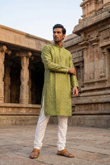 Green Silk Blend Printed Straight Kurta MKU1910