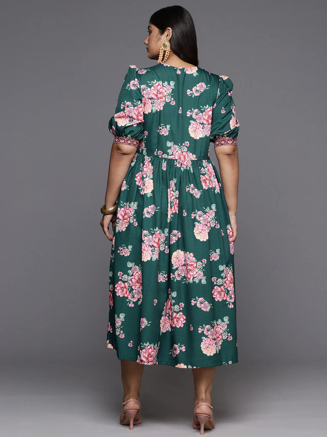 Plus Size Floral Midi Dress - Women's Western Outfits Online
