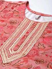 Floral Printed Gotta Patti Velvet Kurta With Trousers & Dupatta-AHKUPNDU-COMBO-1029