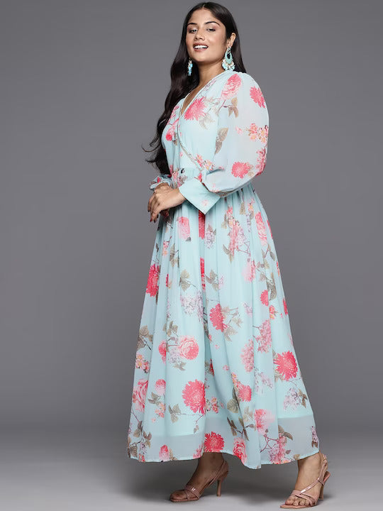 Turquoise Floral Plus Size Dress | Indian Cotton Dresses