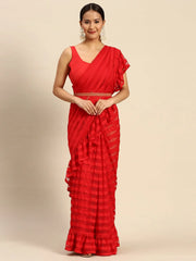 Red Striped Net Ready To Wear Saree-AHSRBL-SET-26