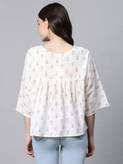 Off White Pure Cotton Floral Printed Tunic-AHTUCOPG-8065