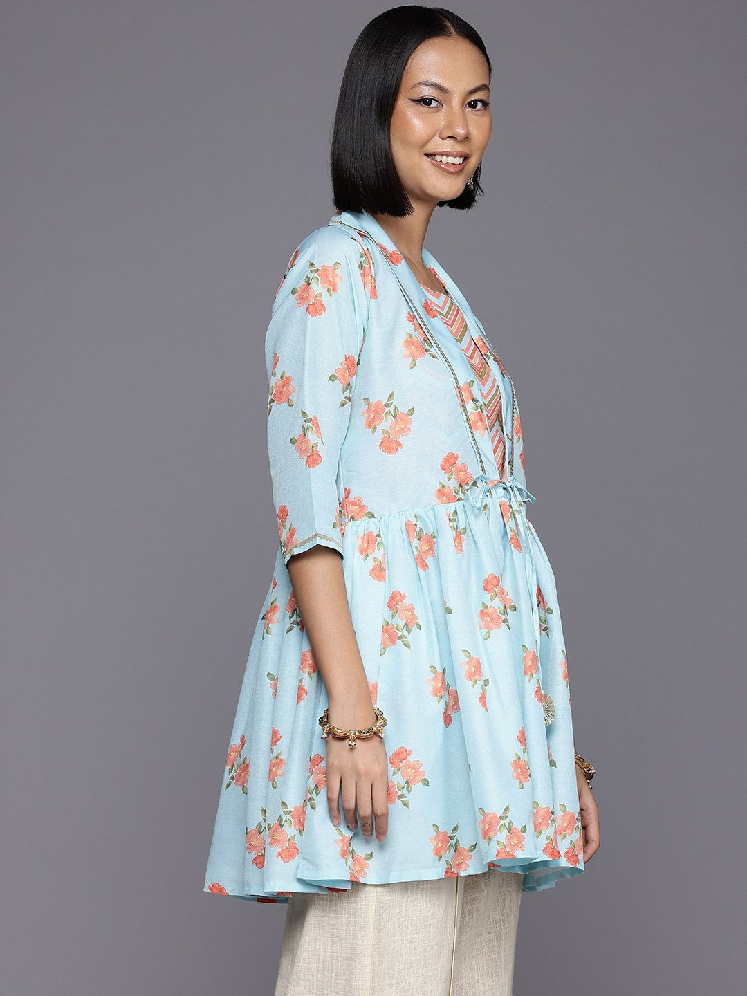 Floral Square Neck Tunic - Indian Kurta for Women Online