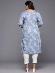 Plus Size Floral Printed Sequinned Crepe Kurta-AP-AHKUCRDP-1126