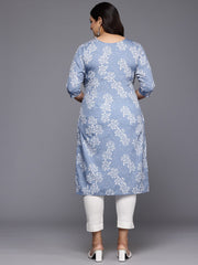Plus Size Floral Printed Sequinned Crepe Kurta-AP-AHKUCRDP-1126