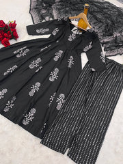 Women's Black Muslin Digital Printed Anarkali Kurta Palazzo With Dupatta-MED3-6060