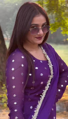 Women's Purple Faux Georgette Embroidery Kurta Dhoti With Dupatta-MED3-6067