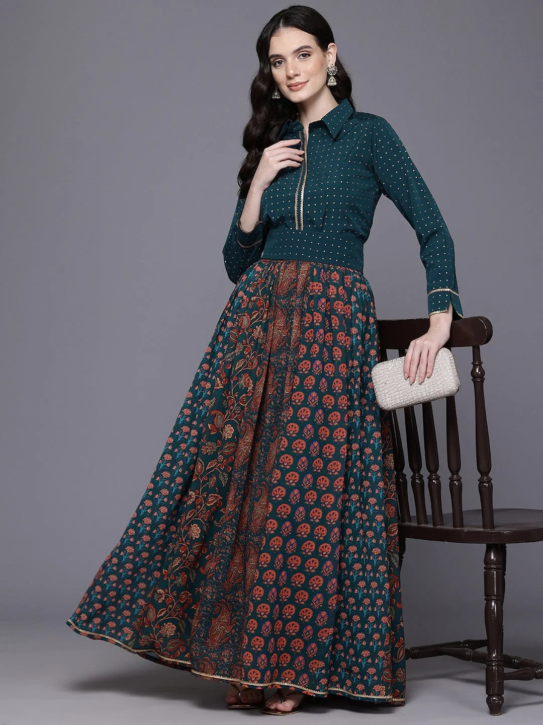 Printed Gotta Patti Tunic & Skirt-AHTUSK-COMBO-1012