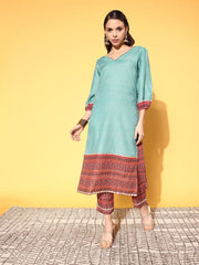 Teal Pure Cotton Blend Digital Printed Kurta Pant Set-AHKUPN-COMBO-493-FF
