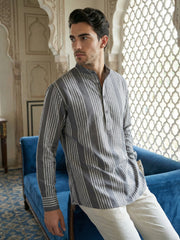 Stripe Pattern Cotton Blend Ethnic Kurta ( 65KO 5482Grey S ) [FF] [K-13]