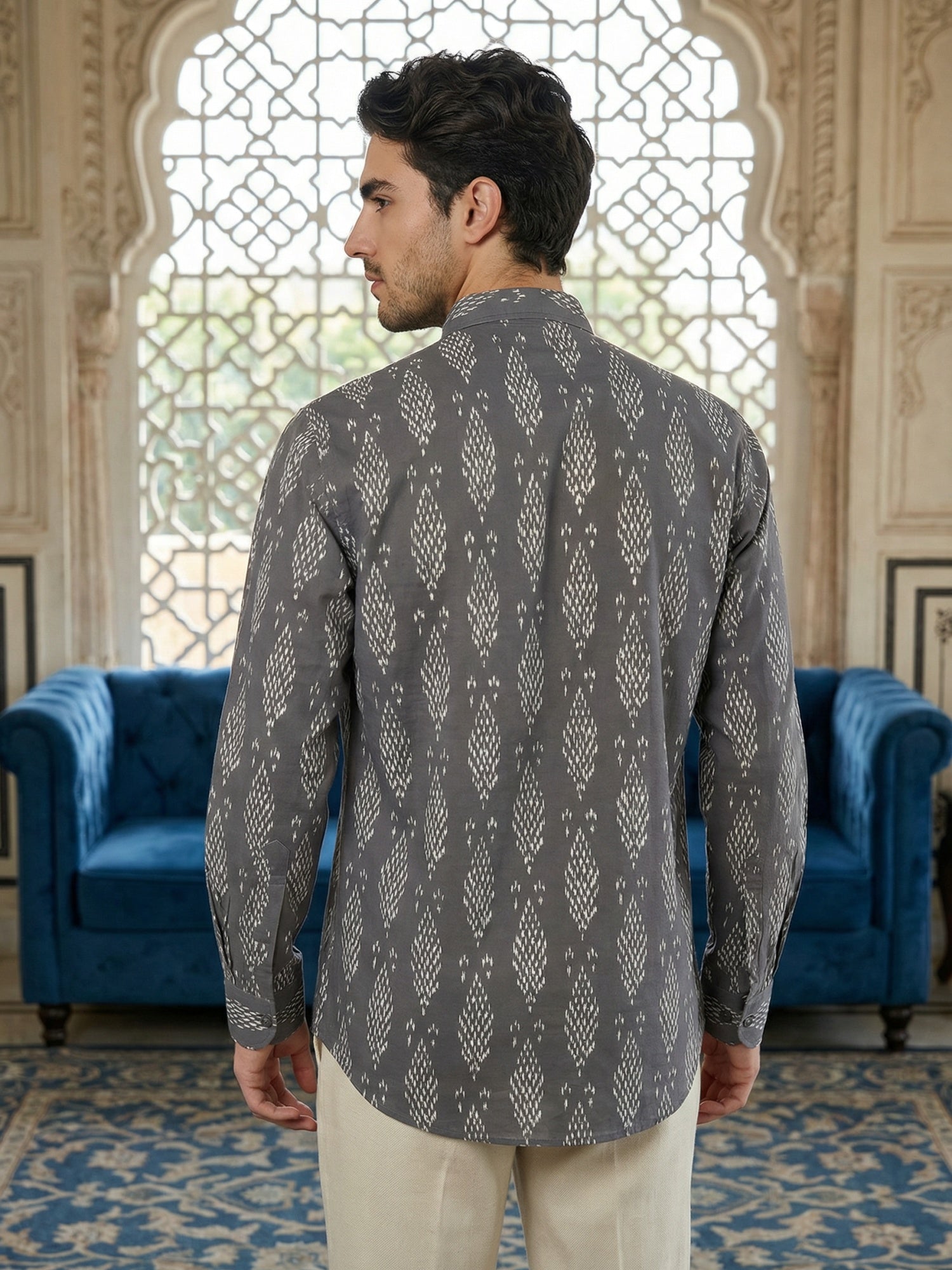 DesiQlo Men Printed Kurta Only - Grey - 65KO_5483Grey_S