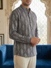 Stylish All-Over Print Casual Ethnic Short Kurta ( 65KO 5483Grey S ) [FF] [A-1-4]