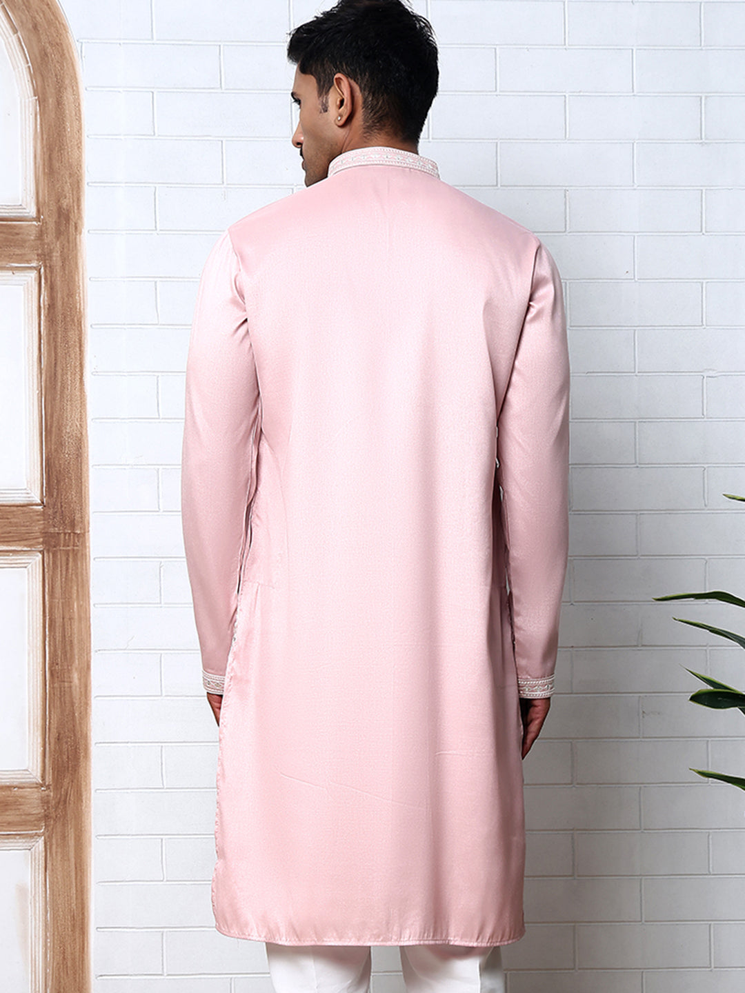 DesiQlo Men Embroidered Kurta Only - Pink - 65KO_5329Pink_S