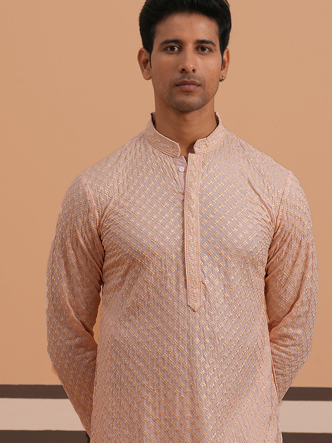 Viscose Rayon Traditional Embroidered Kurta ( 65KO 5330 Peach ) [FF] [1-1-9]