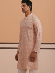 Viscose Rayon Traditional Embroidered Kurta ( 65KO 5330 Peach ) [FF] [1-1-9]