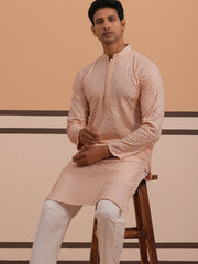 Viscose Rayon Traditional Embroidered Kurta ( 65KO 5330 Peach ) [FF] [1-1-9]