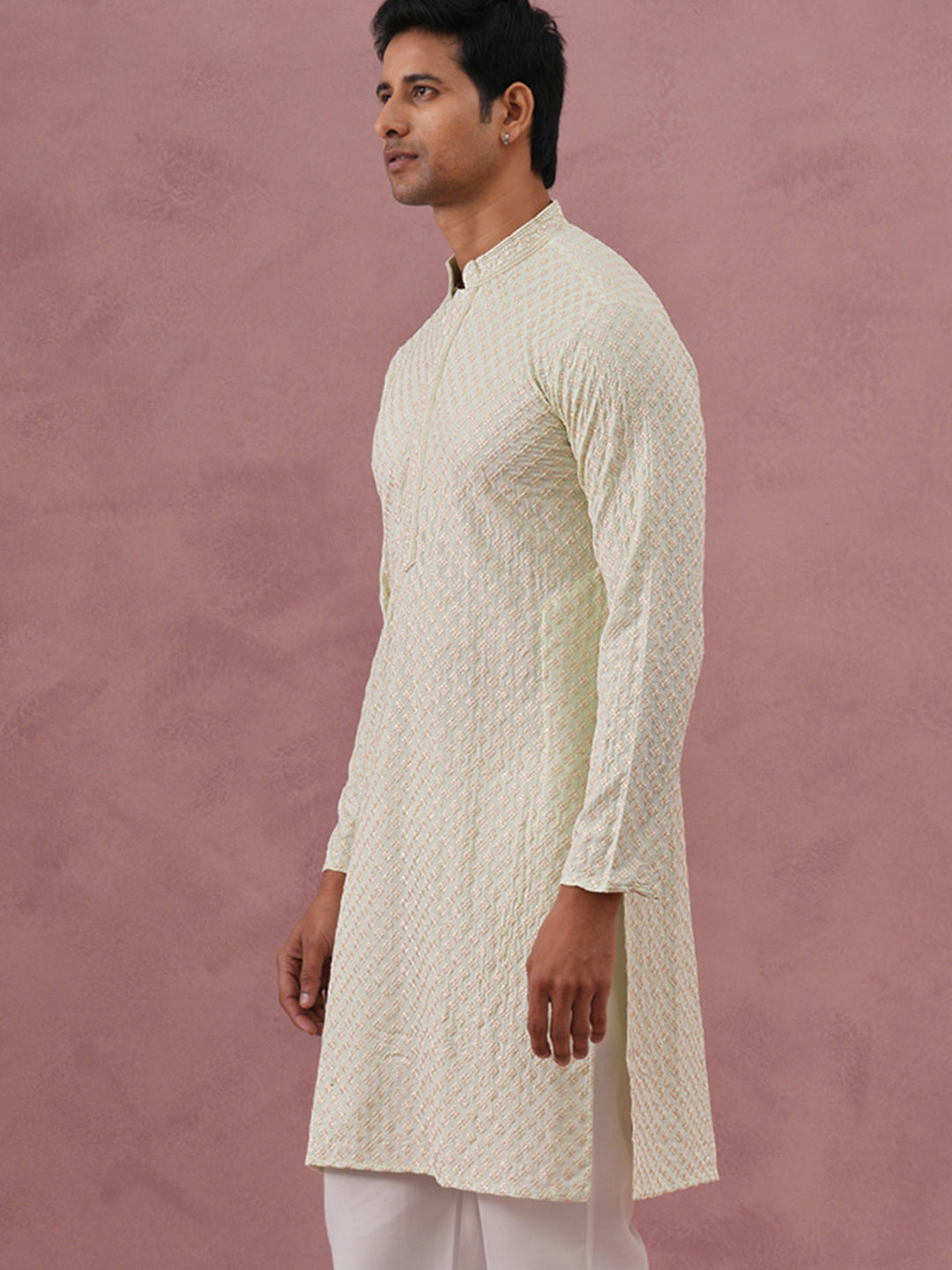 DesiQlo Men Embroidered Kurta Only - Green - 65KO_5330Pista_S
