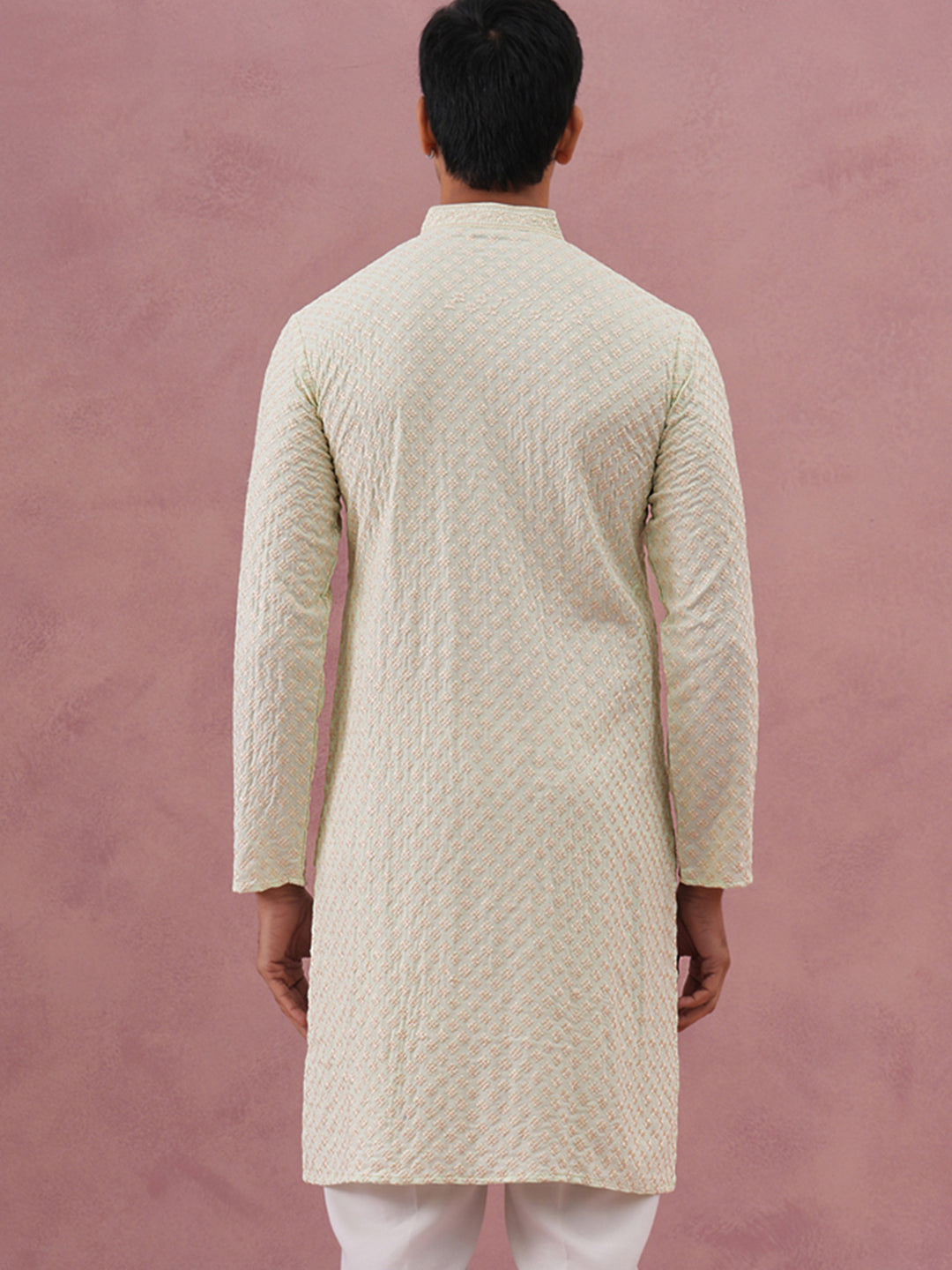 DesiQlo Men Embroidered Kurta Only - Green - 65KO_5330Pista_S