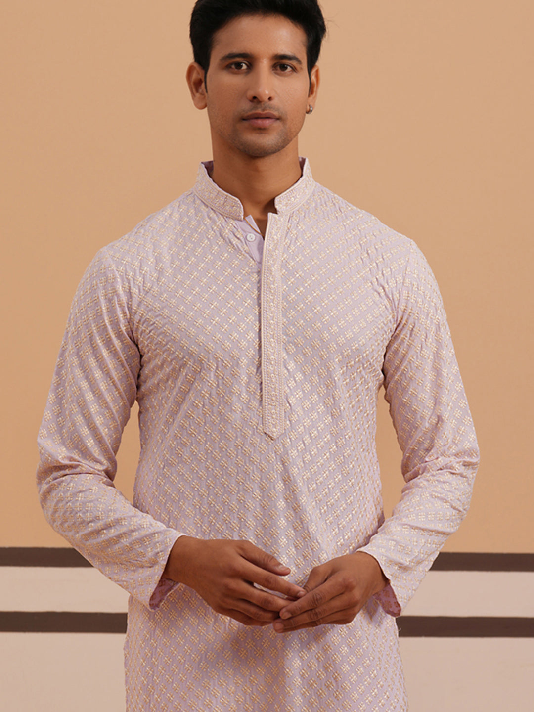 DesiQlo Men Embroidered Kurta Only - Purple - 65KO_5330Purple_S