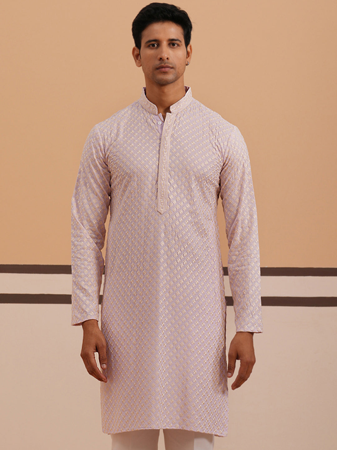 DesiQlo Men Embroidered Kurta Only - Purple - 65KO_5330Purple_S
