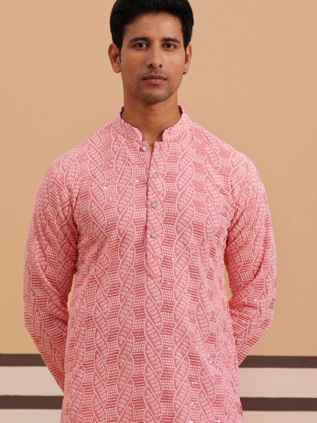 Sequin-Embellished Rayon Embroidered Kurta ( 65KO 5331 Peach ) [FF] [O-6]