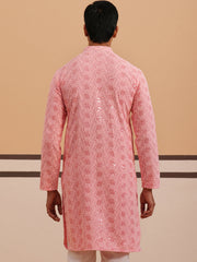 Sequin-Embellished Rayon Embroidered Kurta ( 65KO 5331 Peach ) [FF] [O-6]