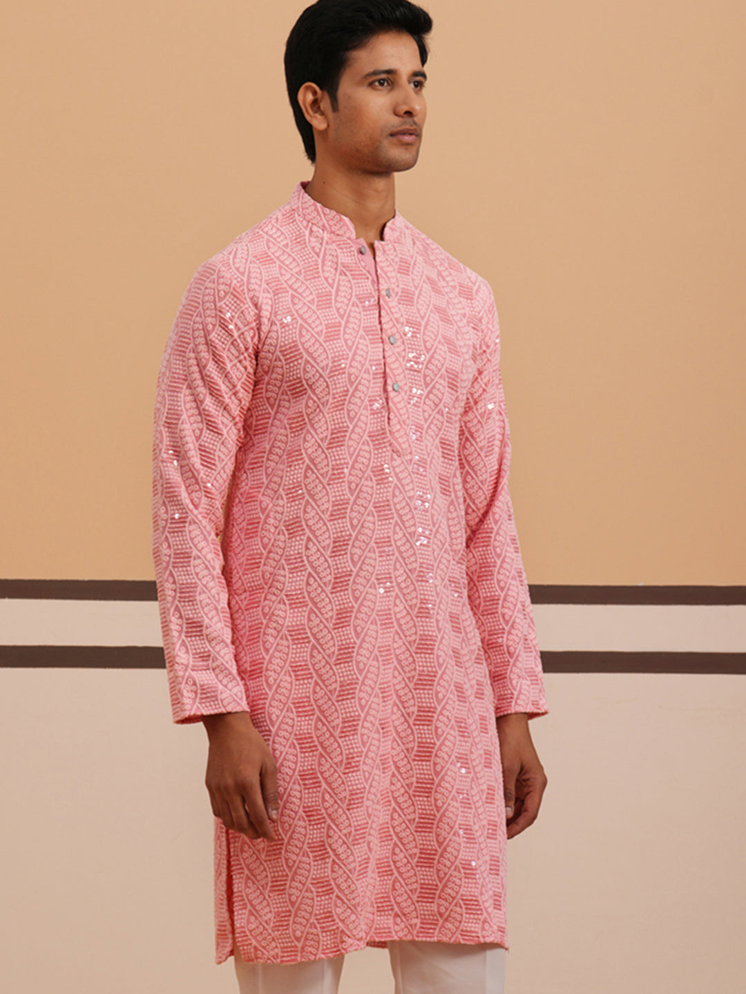 DesiQlo Men Embroidered Kurta Only - Orange - 65KO_5331Peach_S