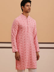 Sequin-Embellished Rayon Embroidered Kurta ( 65KO 5331 Peach ) [FF] [O-6]