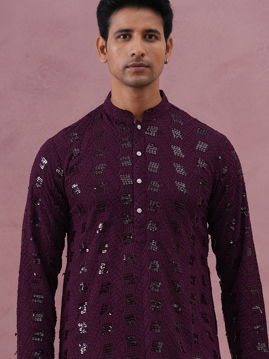 Sequin-Embellished Rayon Embroidered Kurta (65KO 5331 Purple ) [FF] [O-6]