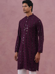 Sequin-Embellished Rayon Embroidered Kurta (65KO 5331 Purple ) [FF] [O-6]
