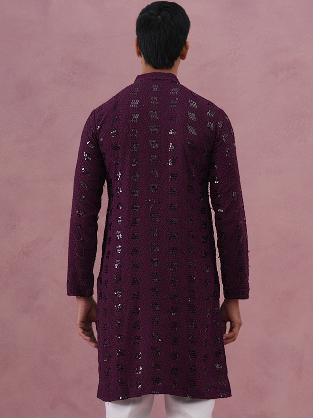 DesiQlo Men Embroidered Kurta Only - Purple - 65KO_5331Purple_S