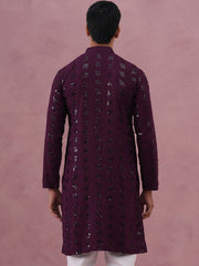 Sequin-Embellished Rayon Embroidered Kurta (65KO 5331 Purple ) [FF] [O-6]