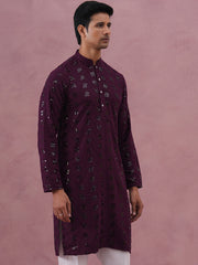 Sequin-Embellished Rayon Embroidered Kurta (65KO 5331 Purple ) [FF] [O-6]
