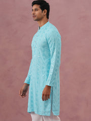 Sequin-Embellished Rayon Embroidered Kurta ( 65KO 5331 Sky ) [FF] [O-6]