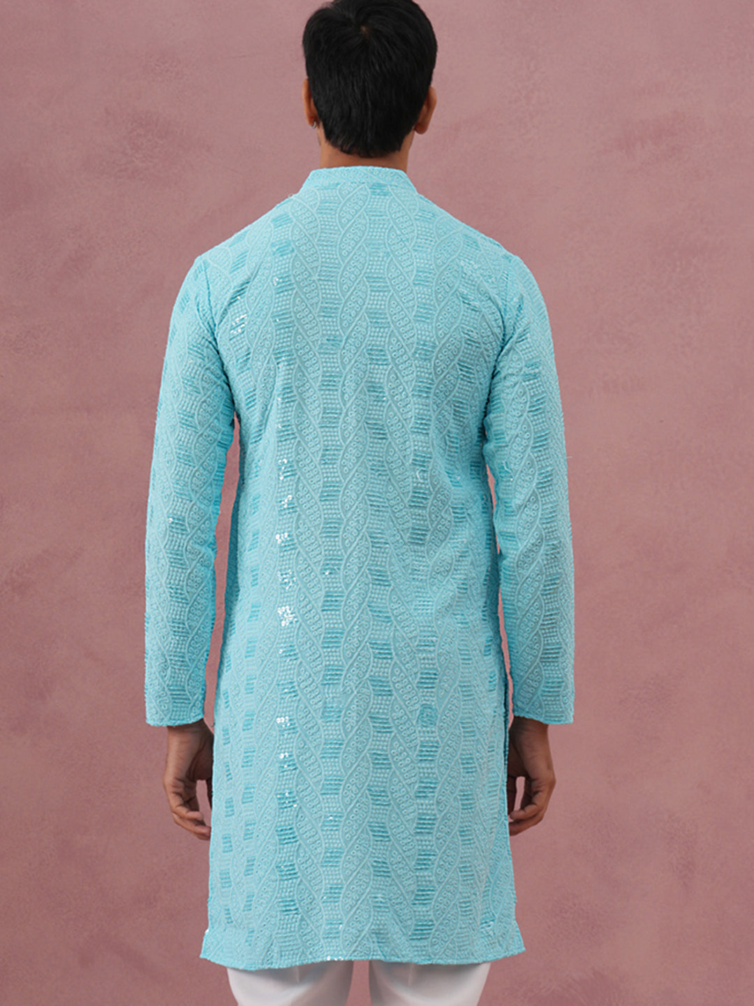 DesiQlo Men Embroidered Kurta Only - Blue - 65KO_5331Sky_S
