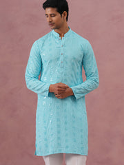 Sequin-Embellished Rayon Embroidered Kurta ( 65KO 5331 Sky ) [FF] [O-6]