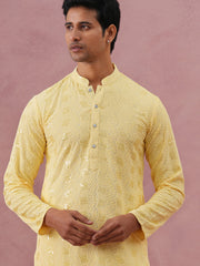 Sequin-Embellished Rayon Embroidered Kurta (65KO 5331 Yellow ) [FF] [O-6]