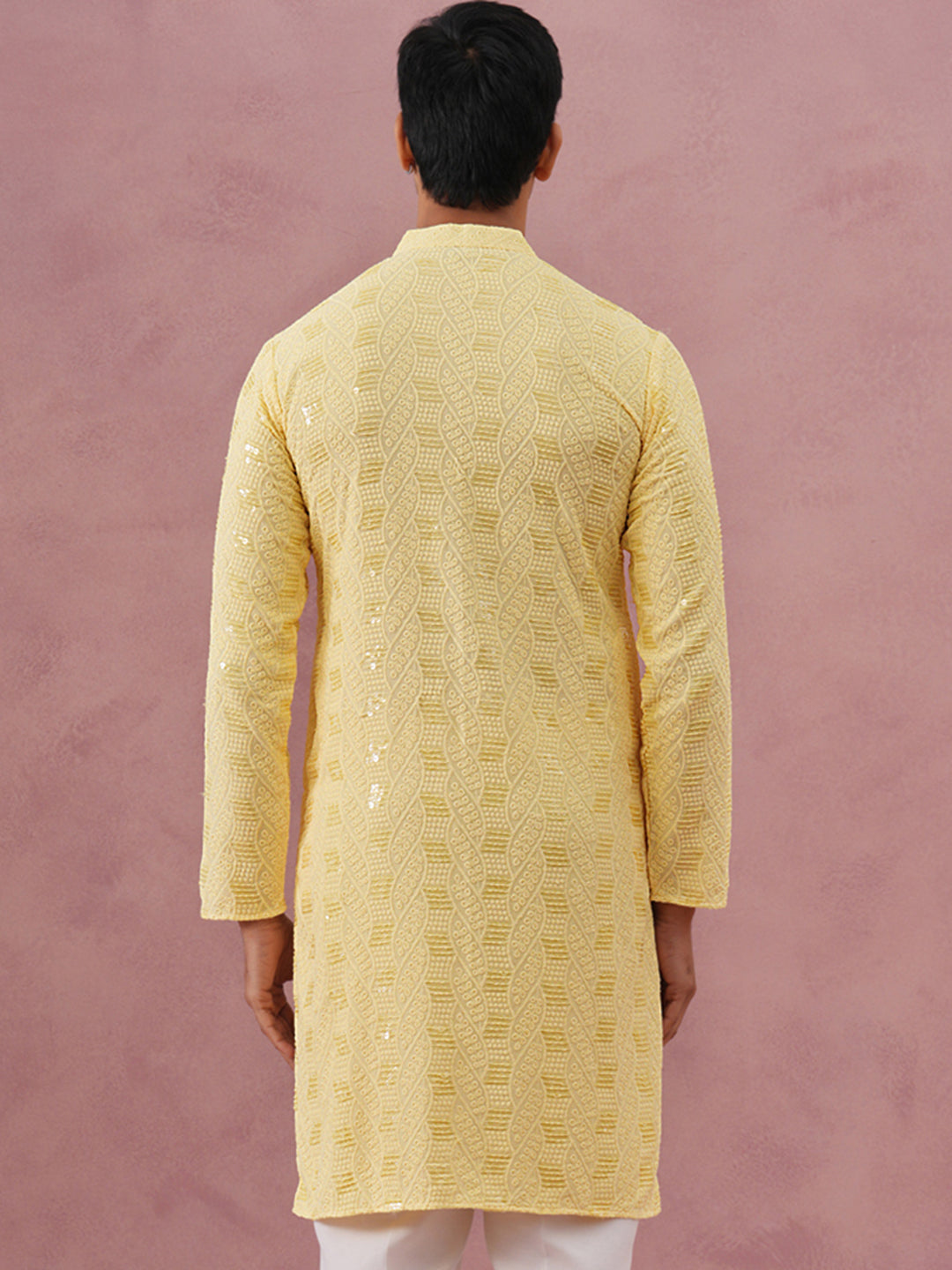 DesiQlo Men Embroidered Kurta Only - Yellow - 65KO_5331Yellow_S