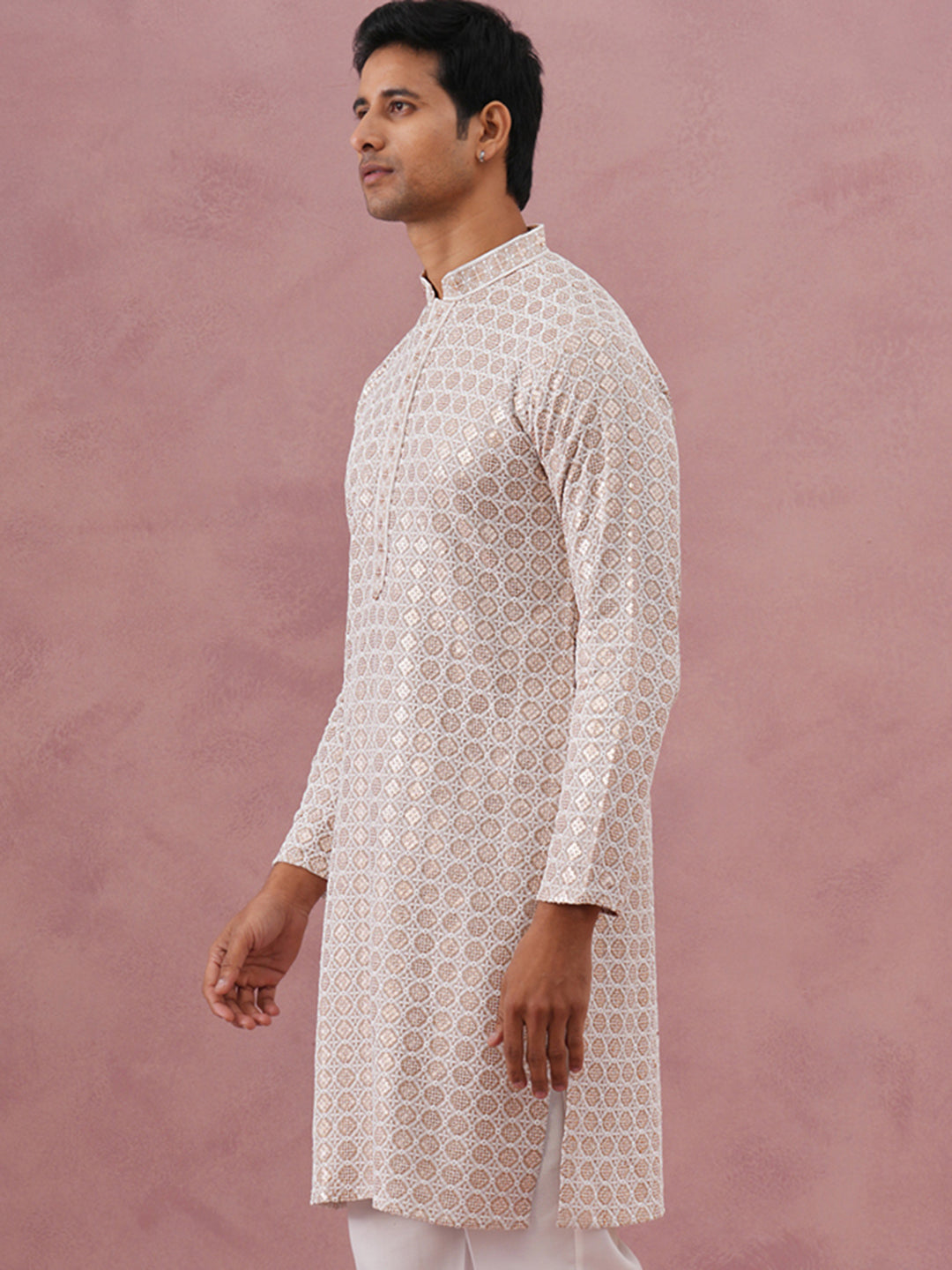 DesiQlo Men Embroidered Kurta Only - Beige - 65KO_5332Beige_S